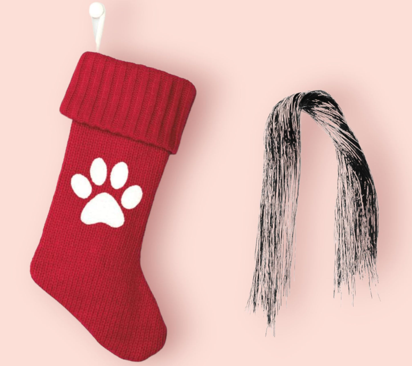 Wondershop Stocking Christmas Stockings Knit Red Paw 20 inches Initials Embroidered Monogrammed Sliver Tinsel 1000 Strands Dog Pup Cat