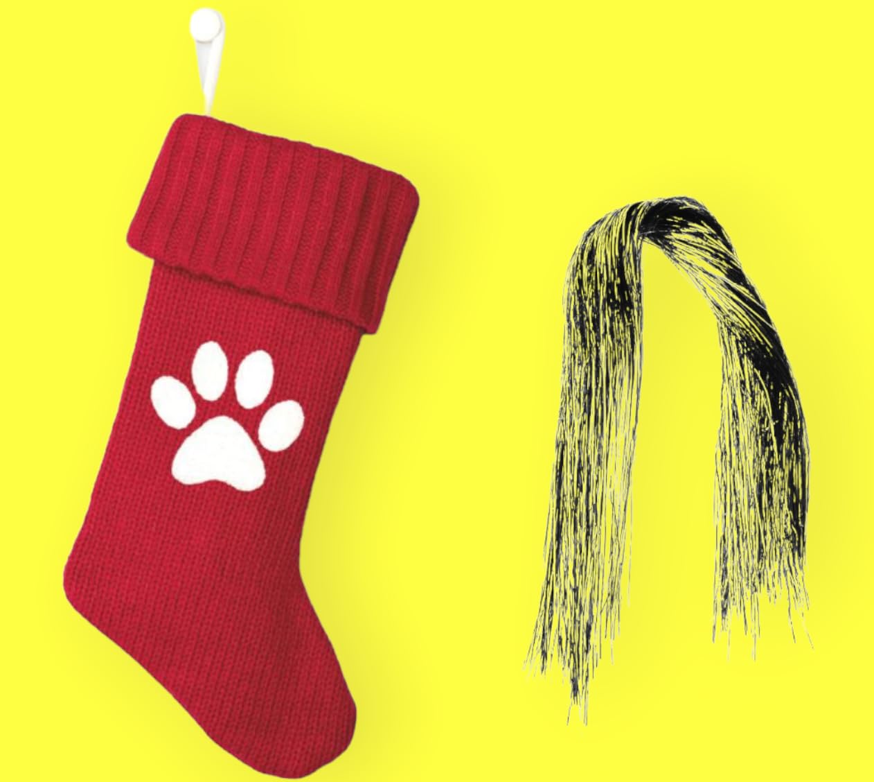 Wondershop Stocking Christmas Stockings Knit Red Paw 20 inches Initials Embroidered Monogrammed Sliver Tinsel 1000 Strands Dog Pup Cat