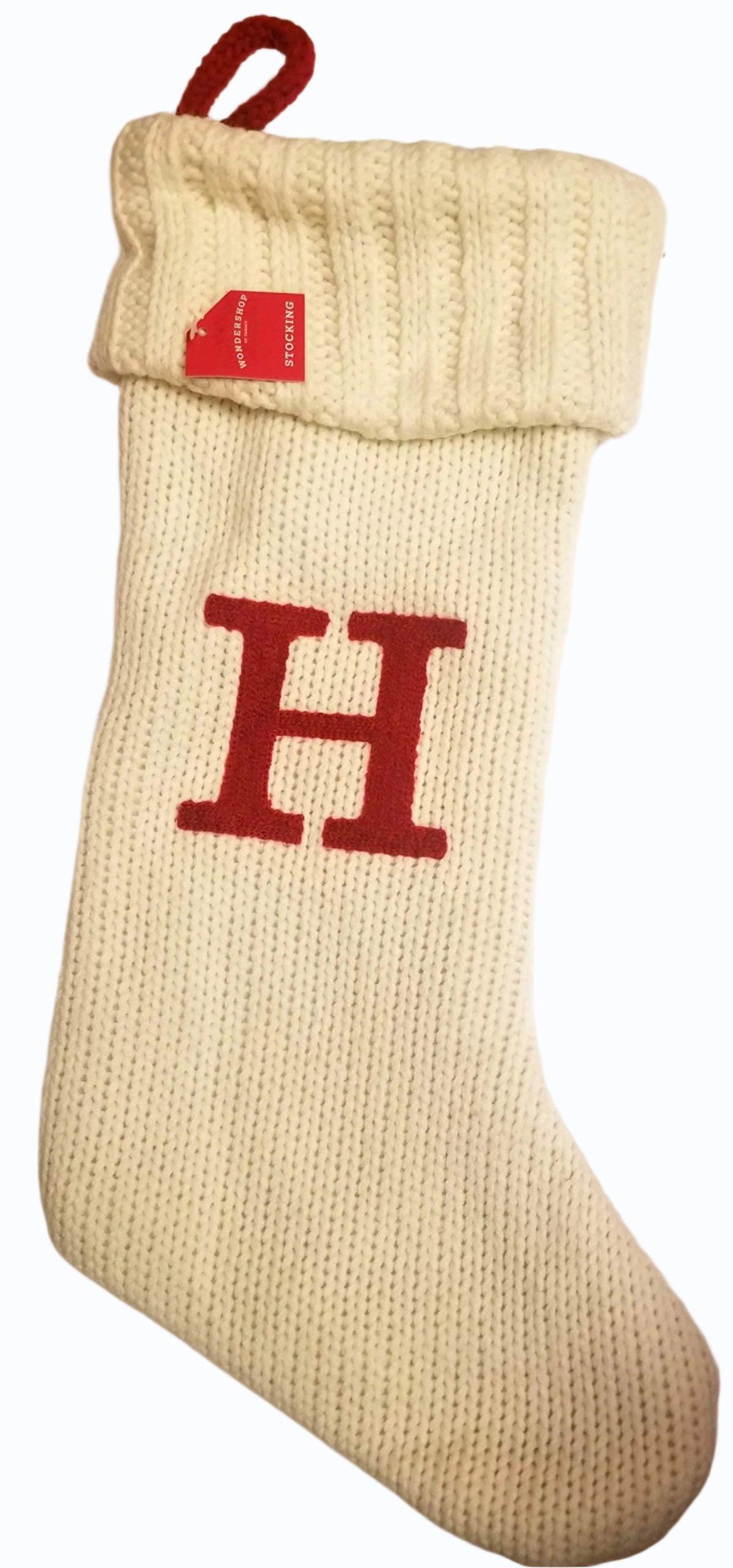 Wondershop Christmas Holiday Thick Cream Stocking Monogram Letter R Measures 19" Holiday Mantel Decoration (Letter H)
