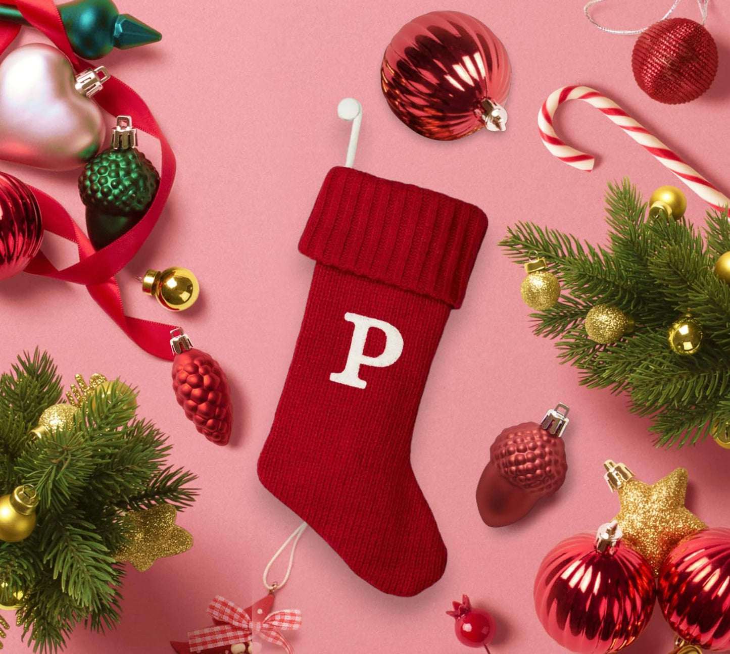 Wondershop Holiday Christmas Stocking Knit Red Monogram Letter P Measures 20"