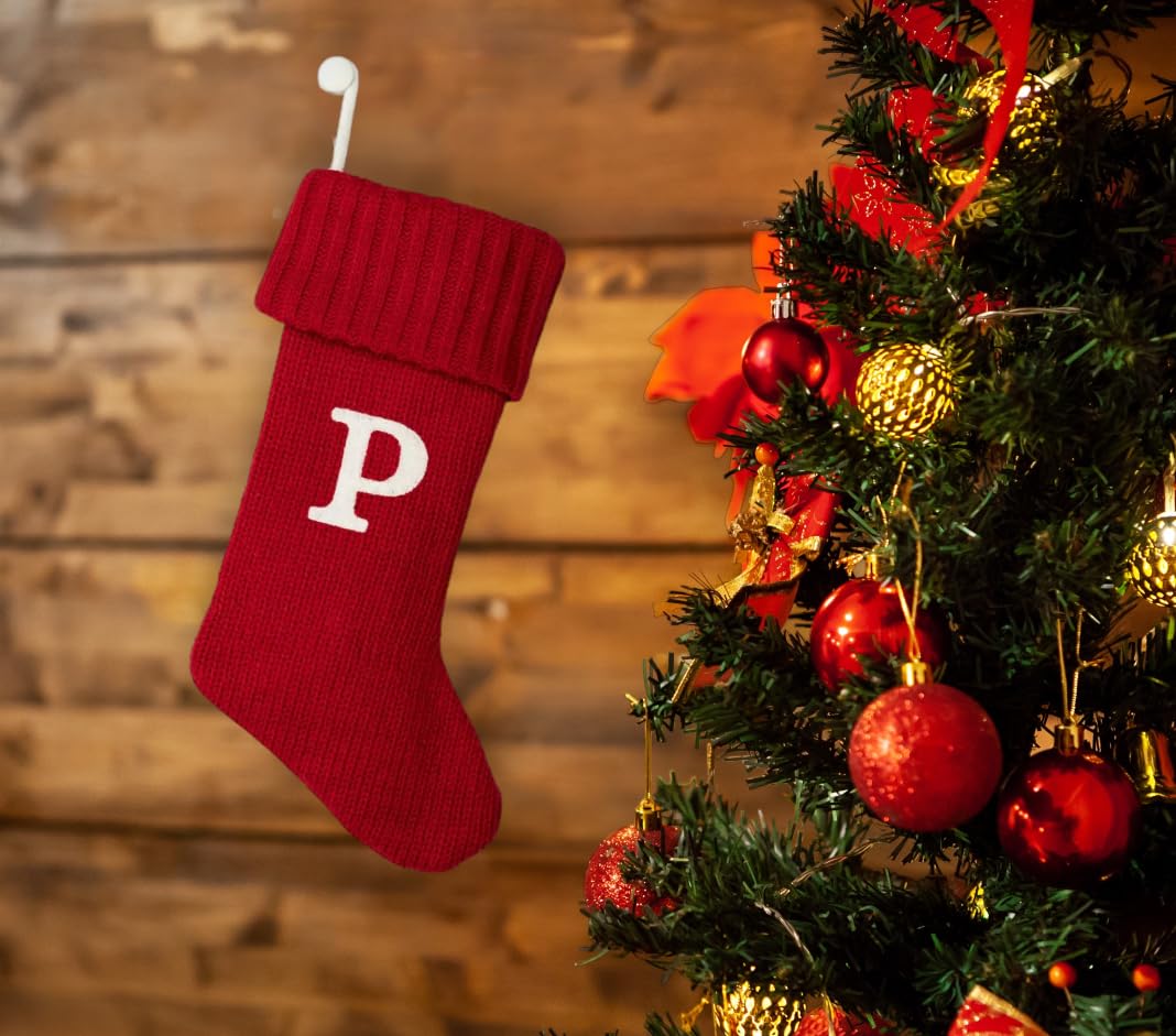Wondershop Holiday Christmas Stocking Knit Red Monogram Letter P Measures 20"