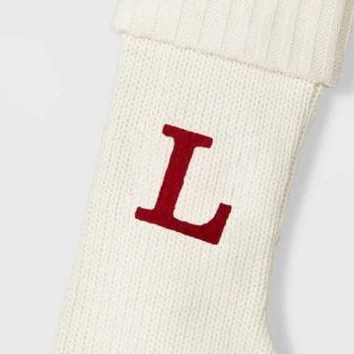 Wondershop Target Christmas Knit Winter White Stocking Monogram Letter L Measures 20"