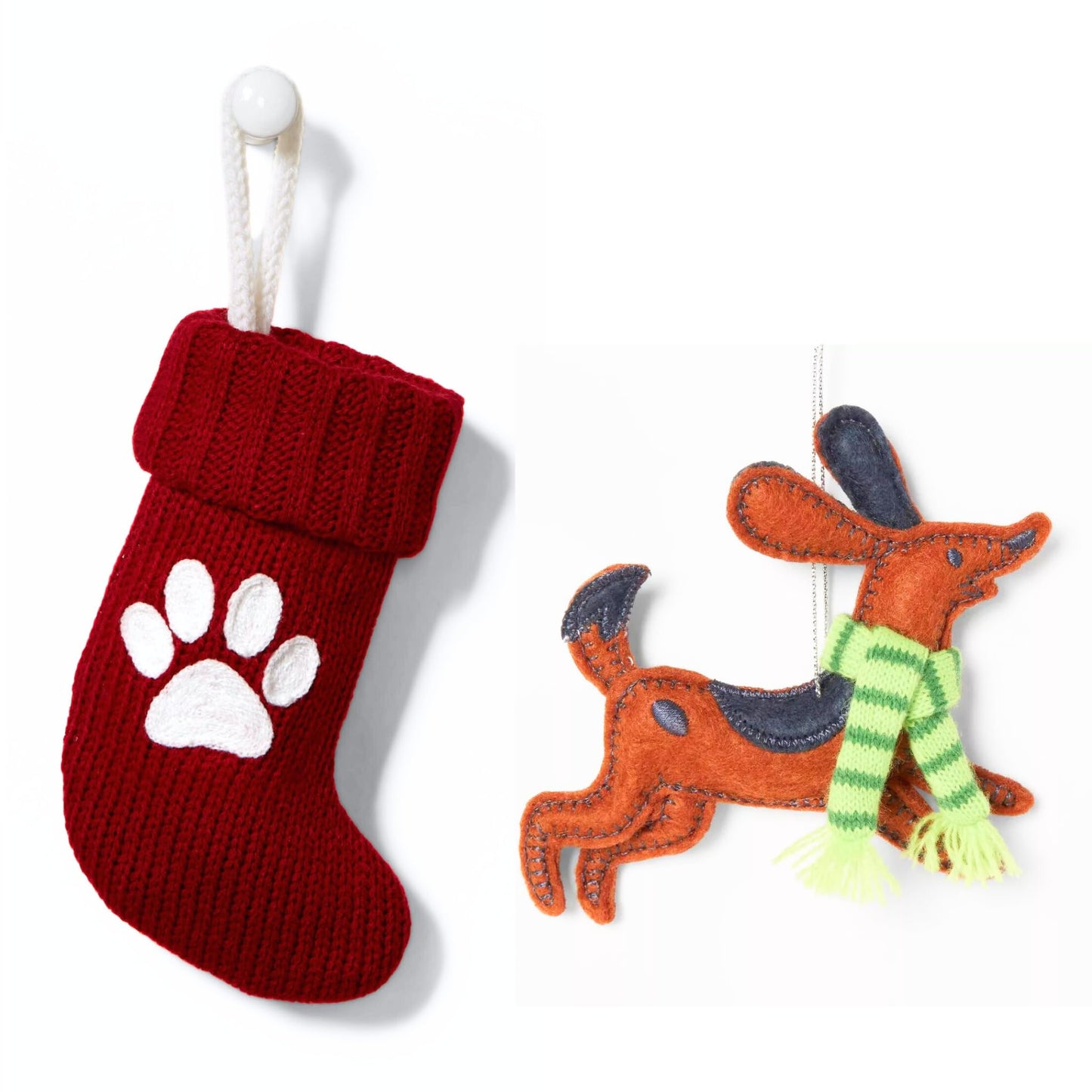 Wondershop Christmas Knit Mini Stocking Monogram Letter Paw Red 8.5 inches Plus Dog Ornament