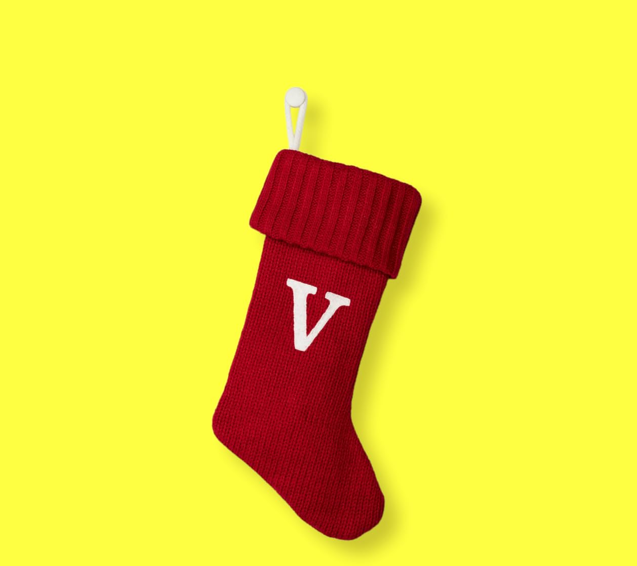 Wondershop Stocking Christmas Stockings Knit Red V 20 inches Long Plus Silver Tinsel 1000 Strands 18 inches Long Monogram Initials Embroidered Mantel Decoration Home Decor Seasonal Holiday