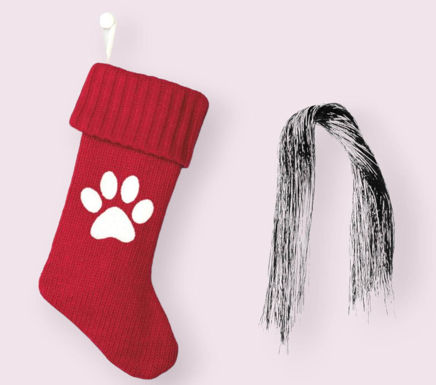 Wondershop Stocking Christmas Stockings Knit Red Paw 20 inches Initials Embroidered Monogrammed Sliver Tinsel 1000 Strands Dog Pup Cat