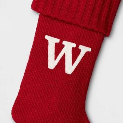 Wondershop Stocking Christmas Stockings with Initials Red Monogram Letter W 20 Inches with Silver Tinsel 1000 Strands Lettered Monogrammed Holiday Mantel
