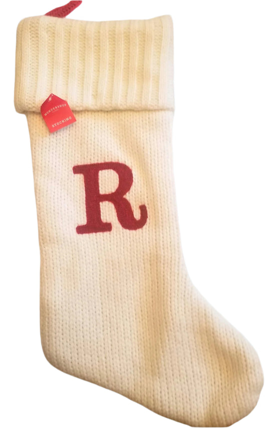 Wondershop Christmas Holiday Thick Cream Stocking Monogram Letter R Measures 19" Holiday Mantel Decoration