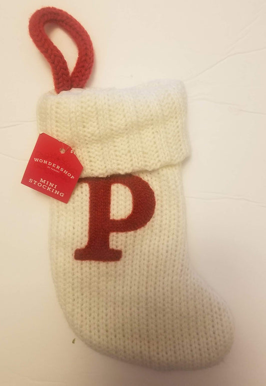Wondershop Christmas Knit Mini Stocking Monogram Letter P Cream Measures 7"
