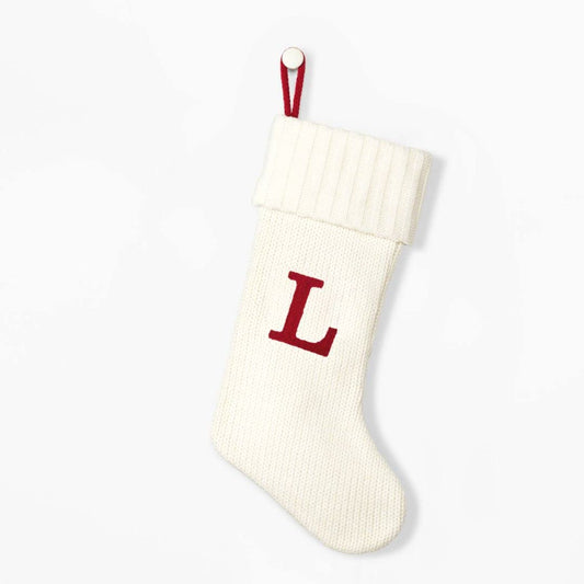 Wondershop Target Christmas Knit Winter White Stocking Monogram Letter L Measures 20"