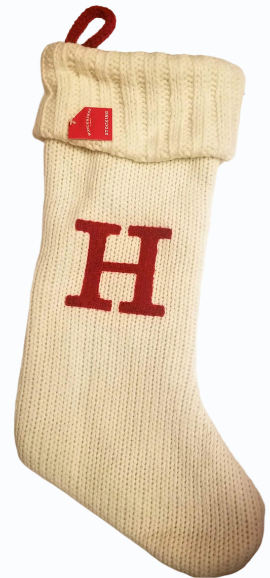 Wondershop Christmas Holiday Thick Cream Stocking Monogram Letter R Measures 19" Holiday Mantel Decoration (Letter H)
