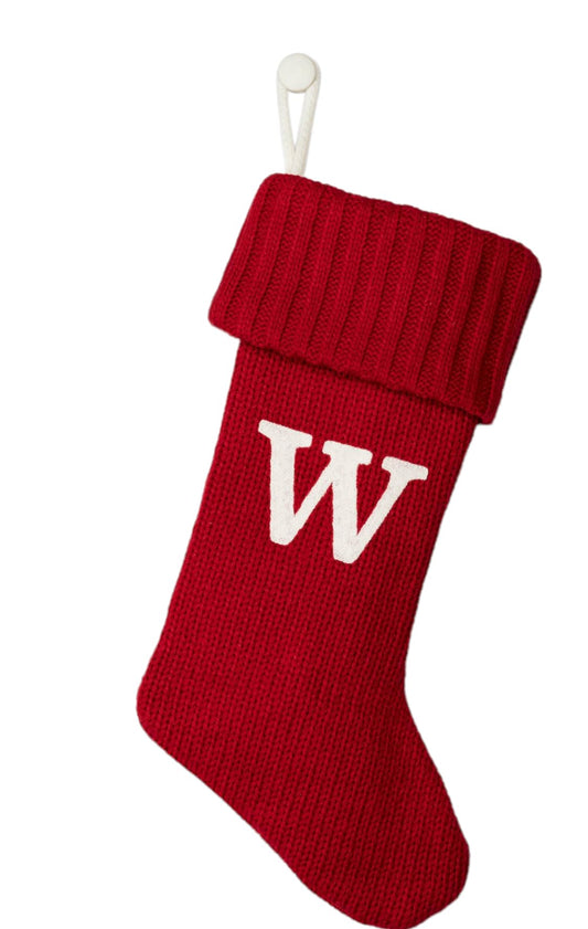 Wondershop Stocking Christmas Stockings with Initials Red Monogram Letter W 20 Inches with Silver Tinsel 1000 Strands Lettered Monogrammed Holiday Mantel