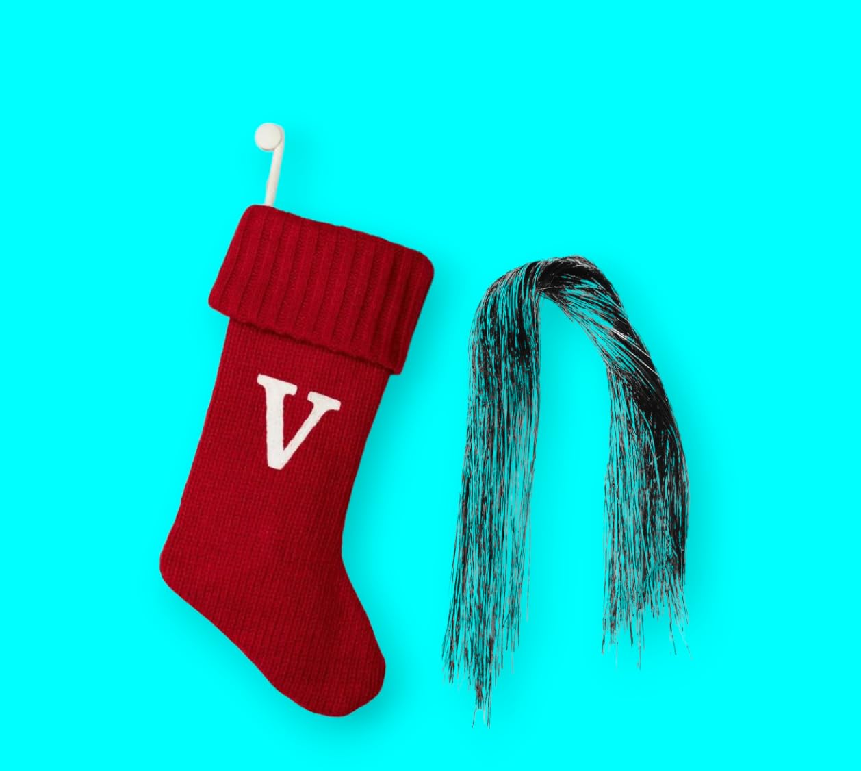 Wondershop Stocking Christmas Stockings Knit Red V 20 inches Long Plus Silver Tinsel 1000 Strands 18 inches Long Monogram Initials Embroidered Mantel Decoration Home Decor Seasonal Holiday