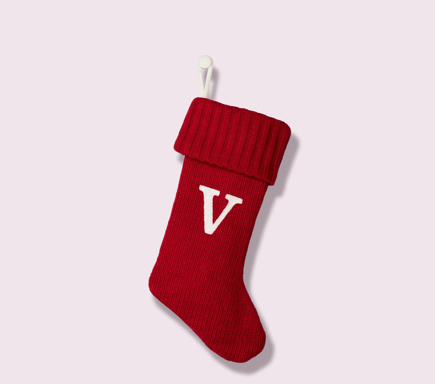 Wondershop Stocking Christmas Stockings Knit Red V 20 inches Long Plus Silver Tinsel 1000 Strands 18 inches Long Monogram Initials Embroidered Mantel Decoration Home Decor Seasonal Holiday