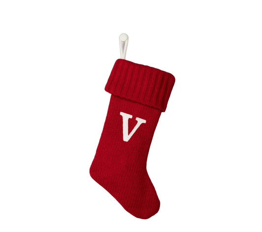 Wondershop Stocking Christmas Stockings Knit Red V 20 inches Long Plus Silver Tinsel 1000 Strands 18 inches Long Monogram Initials Embroidered Mantel Decoration Home Decor Seasonal Holiday