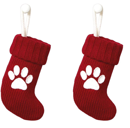 Two Wondershop Christmas Pet Stockings Dog Cat Paw Christmas or Paw Print XMAS Stocking Mini Red Stocking 8.5" (H) x 4"(W) x .5" (D)