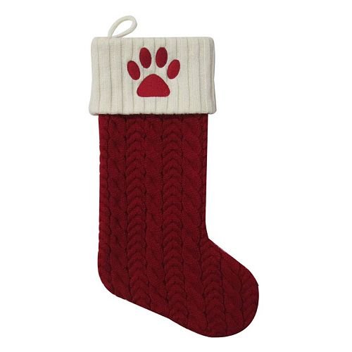 St. Nicholas Square Paw Print Christmas Stocking - Large, Red, Knee-High, One Size, Adult, Unisex, 1 Count