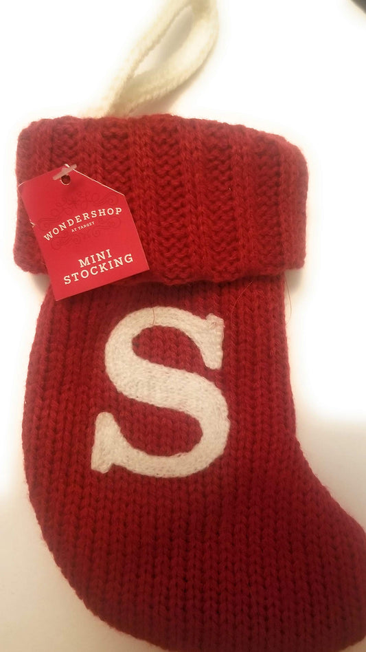Wondershop Target Christmas Knit Mini Stocking Monogram Letter S Red Measures 7"