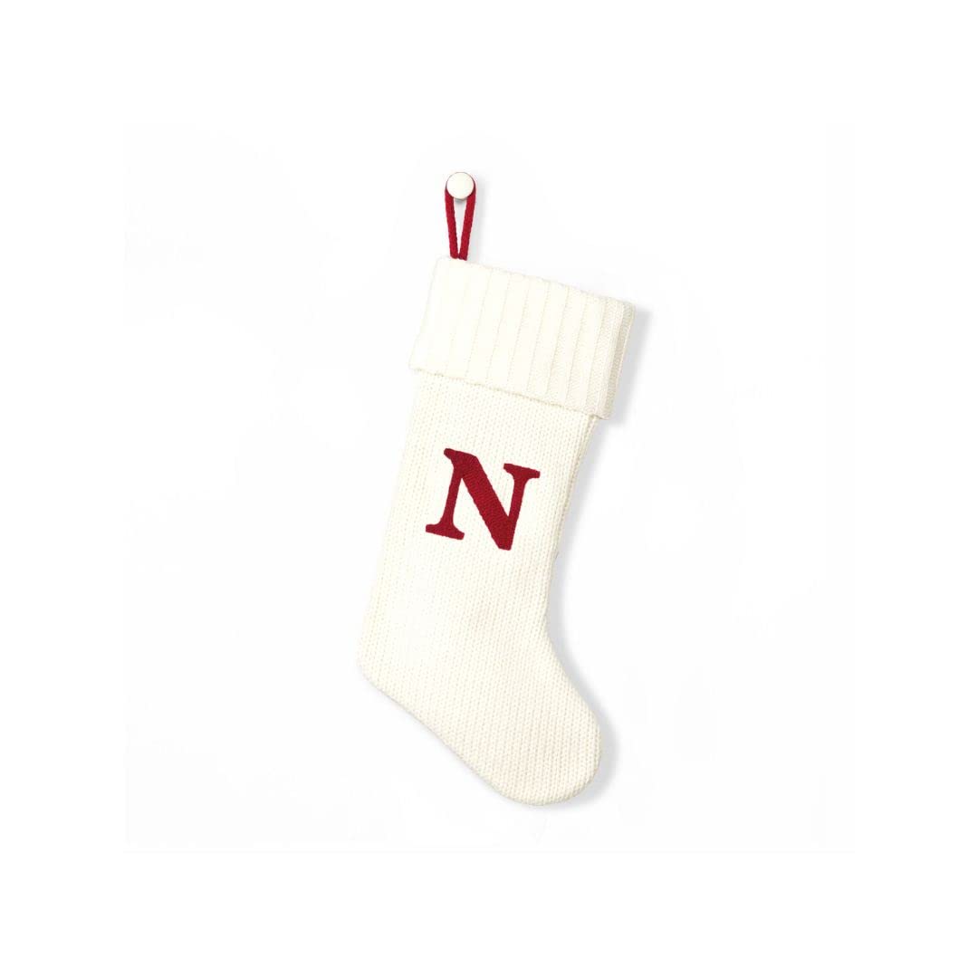 Wondershop Christmas Holiday White Thick Knit Stocking Monogram Letter N Measures 20"