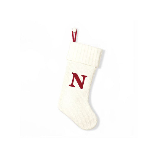Wondershop Christmas Holiday White Thick Knit Stocking Monogram Letter N Measures 20"