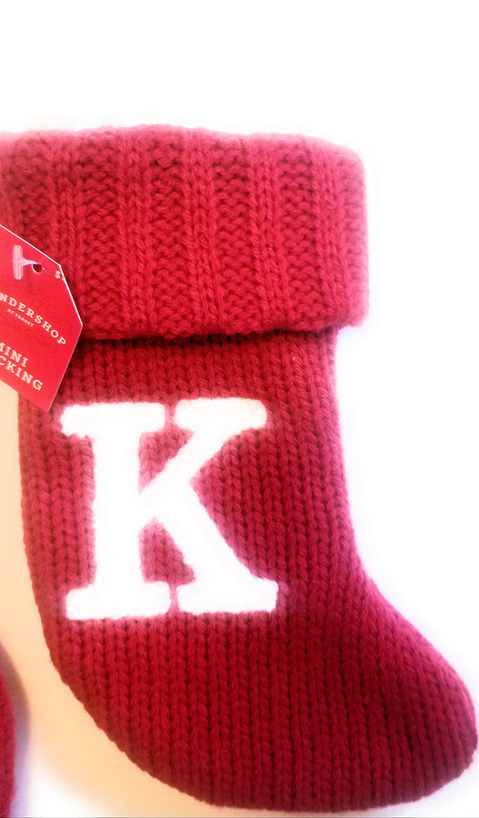 Wondershop Holiday Christmas Knit Mini Stocking Monogram Letter K Red Measures 7"
