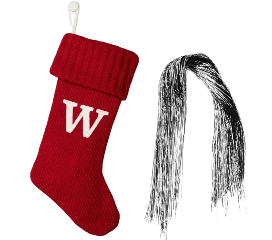 Wondershop Stocking Christmas Stockings with Initials Red Monogram Letter W 20 Inches with Silver Tinsel 1000 Strands Lettered Monogrammed Holiday Mantel